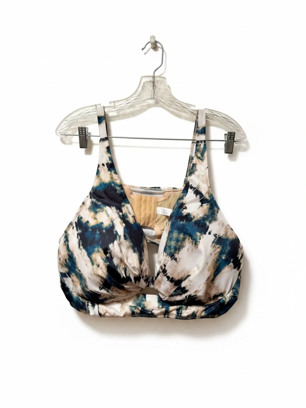 Cacique Tie-Dye Print Tankini Bra in Teal, Black & Cream